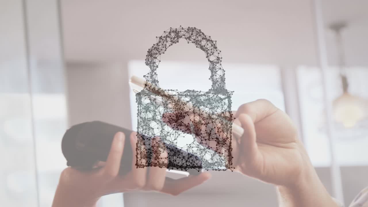 animación del candado de seguridad de la red sobre las personas que utilizan el terminal de pago