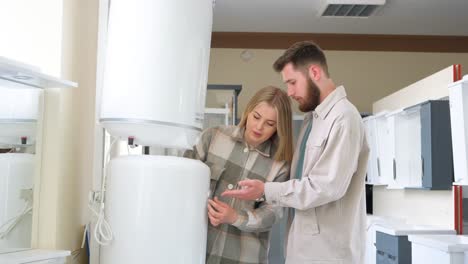 a european family chooses a boiler for home heating home renovation concept a european family chooses a boiler for home heating home renovation concept