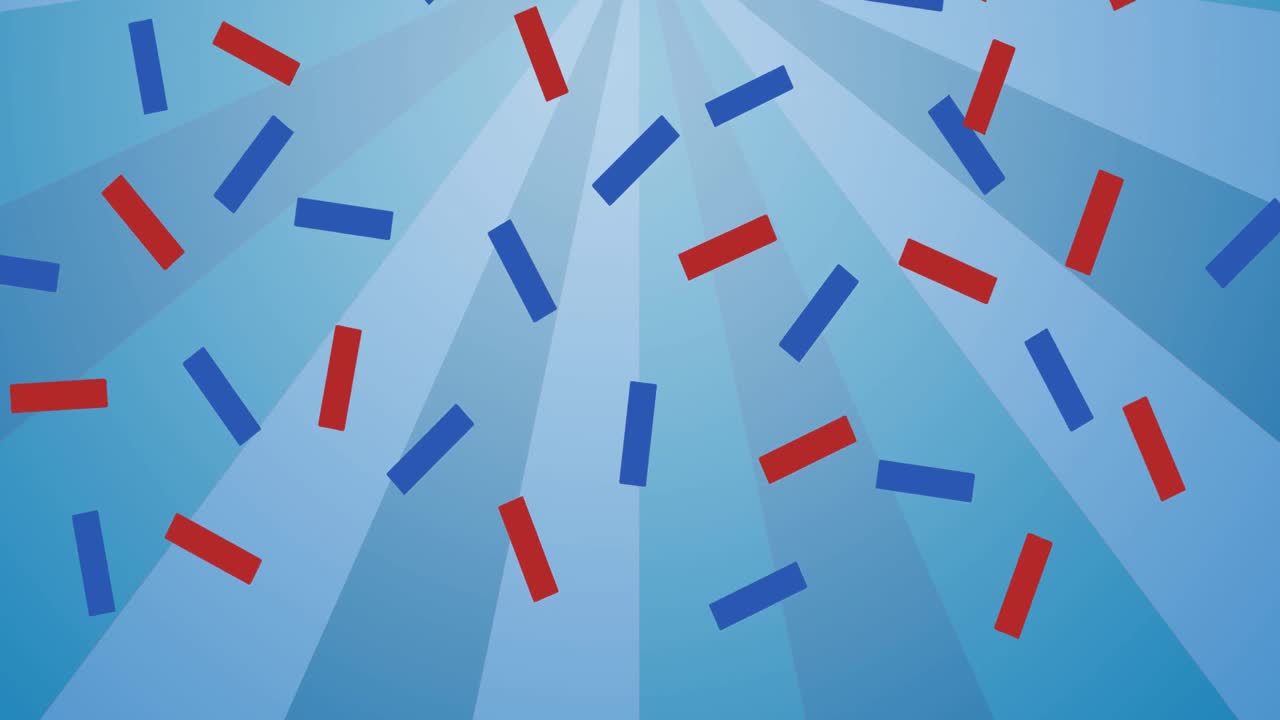 파란색 줄무 ⁇  위에 파란색과 빨간색 콘페티의 애니메이션