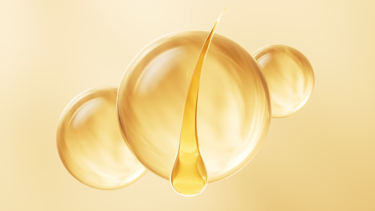Hår og gennemsigtige gyldne bobler, 3D-rendering