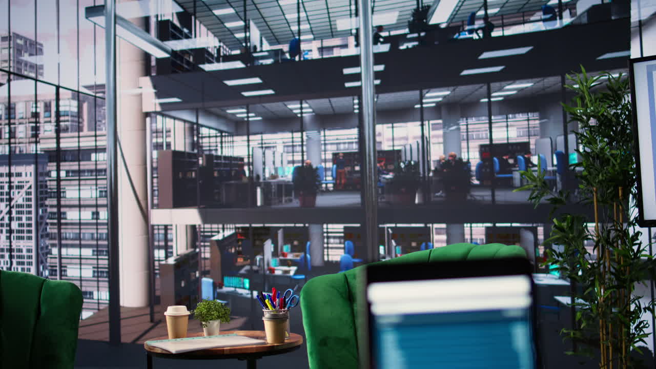 도시 전망을 가진 현대적인 다층 사무실 인테리어