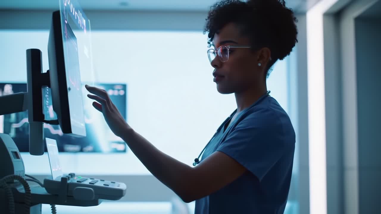 Medical Professional Engaged with Advanced Technology in a Clinical Environment, Demonstrating Critical Care Practices in a Modern Healthcare Setting