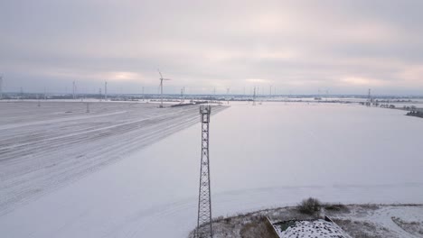 Cell-tower-mobile-5G-mast-Transmission-phone,-Winter-Snow