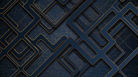 dark blue papercut grid and golden shiny glitter dots abstract motion background
