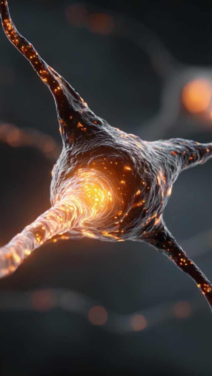 Close-Up View of Neurons with Vibrant Synaptic Signals Illustrating Neural Communication and Brain Function in a Stunningly Detailed Digital Art Perspective
