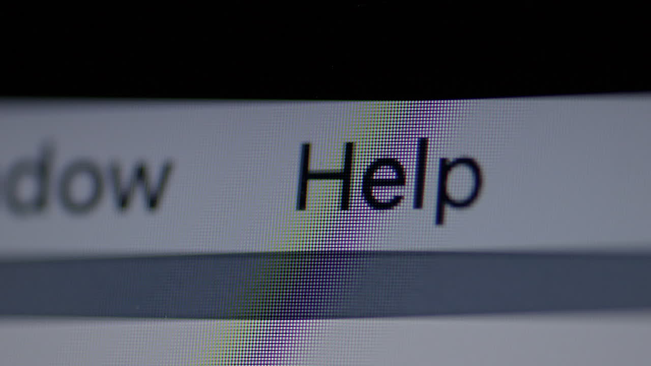 Help menu item on a computer screen with slow push forward