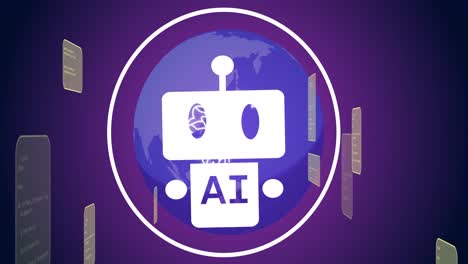 Animation-of-ai-chat-and-data-processing-over-globe-on-purple-background