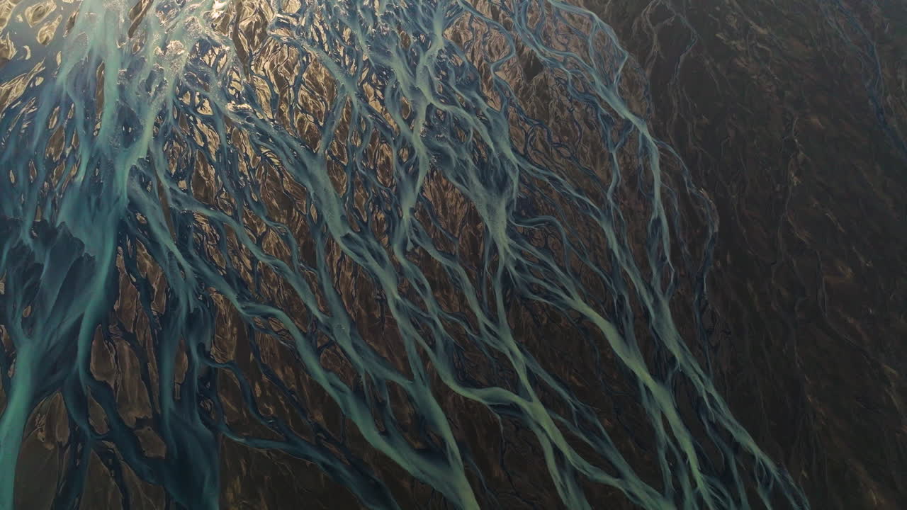 K&aacute;lfafell River Braids In Iceland - Aerial Top Down