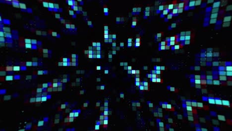 fondo gráfico de movimiento de alta tecnología, puntos y cuadrados parpadeantes azules y verdes en fondo oscuro