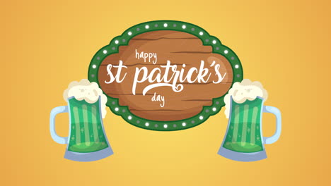 st patricks day animated card with wooden label and beers