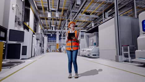 mujer ingeniera en una instalación de fabricación moderna