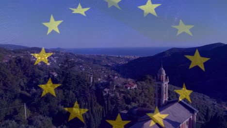 animation of flag of european union over landscape