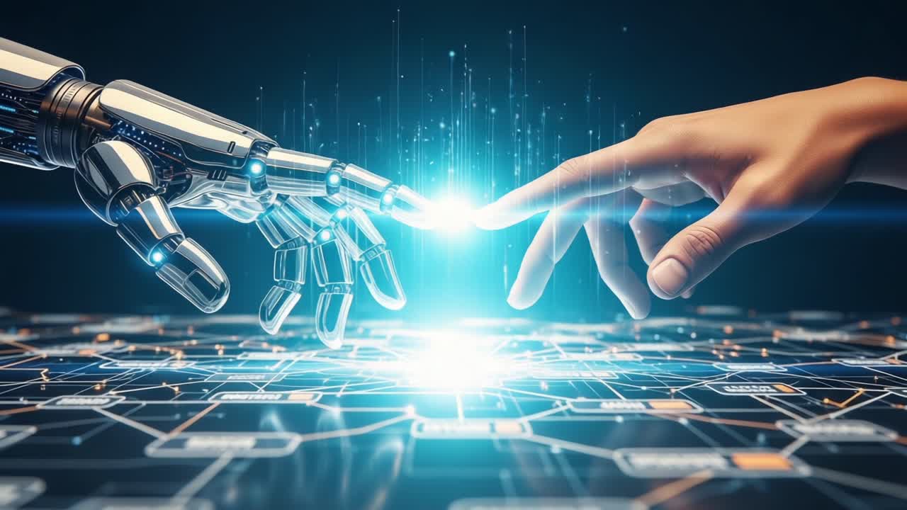 The Intriguing Moment of Connection Between Human and Robotic Hands: Exploring the Future of Technology and Humanity in a Digital Realm