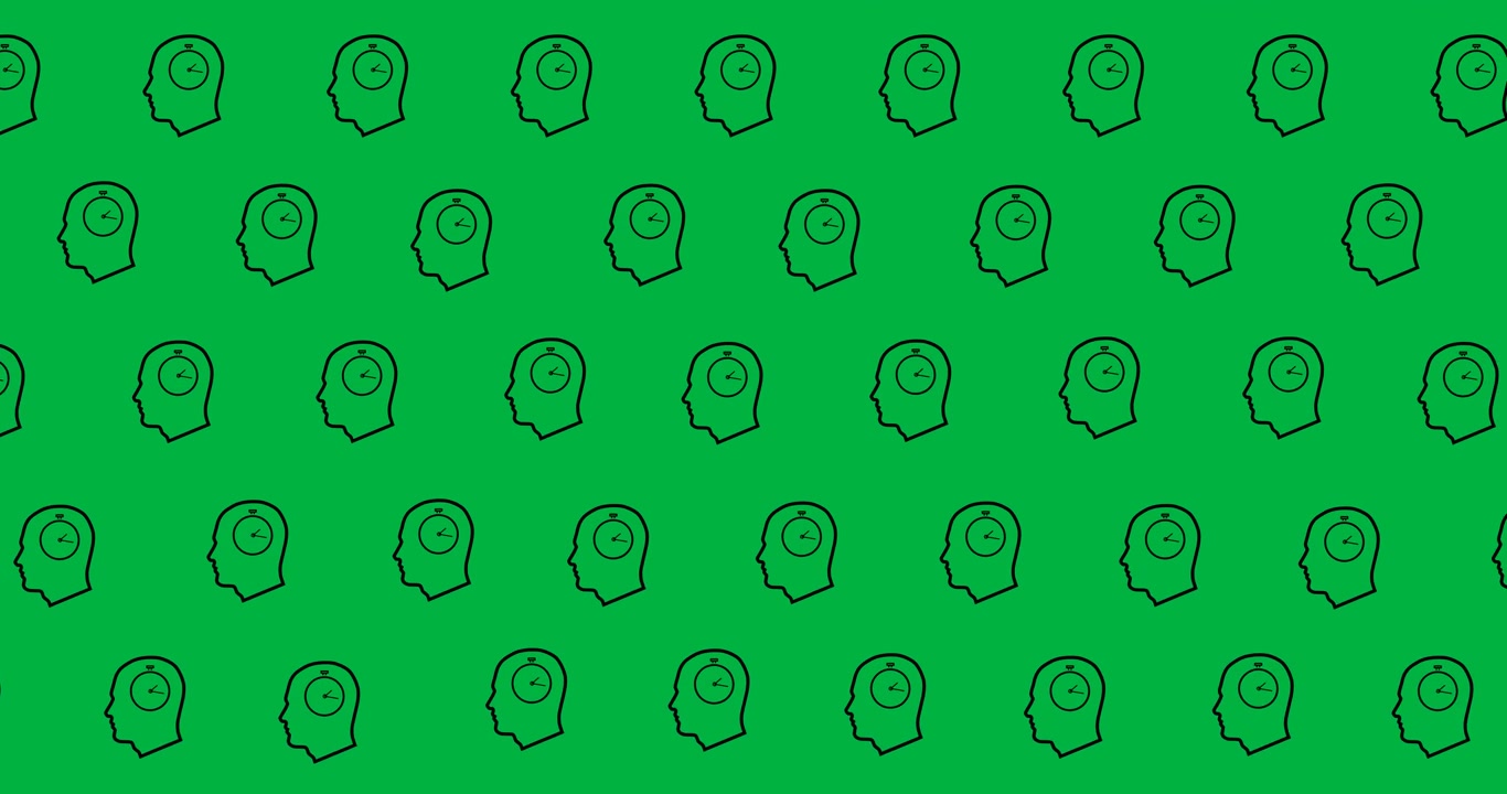 Multiple human head icons in seamless pattern against copy space on transparent background