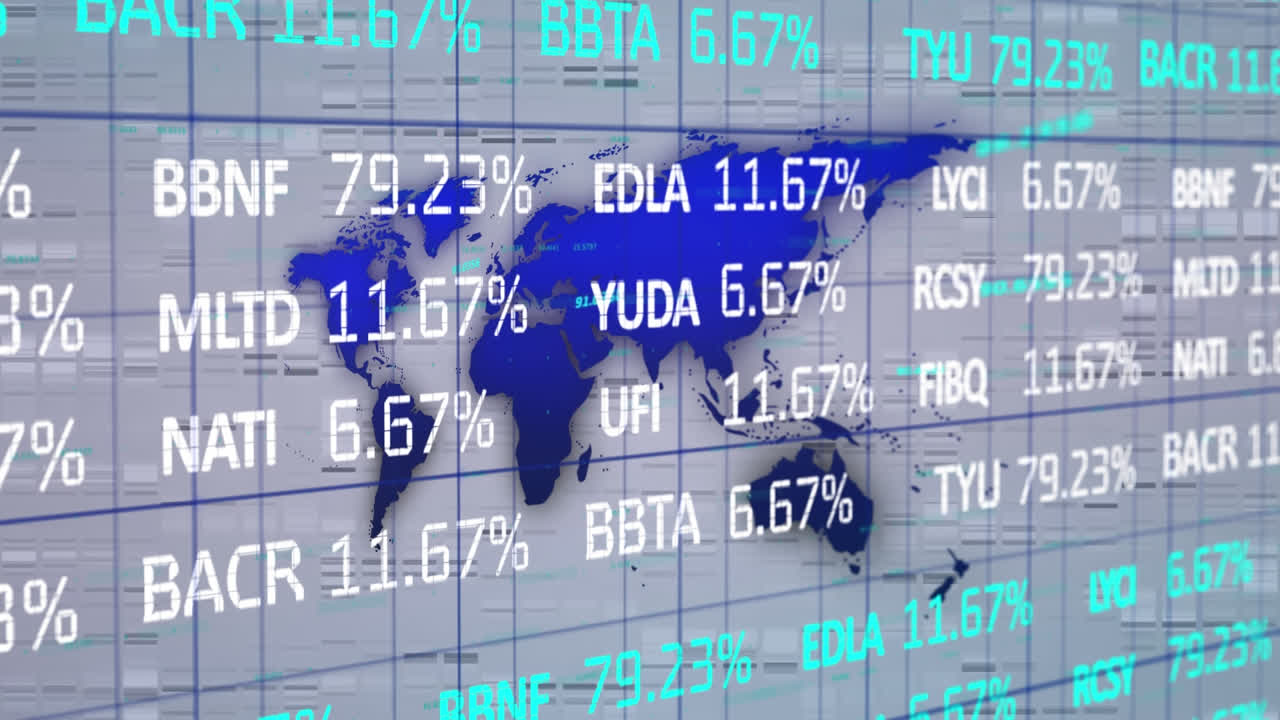 animación de estadísticas y procesamiento de datos a través de una red de iconos