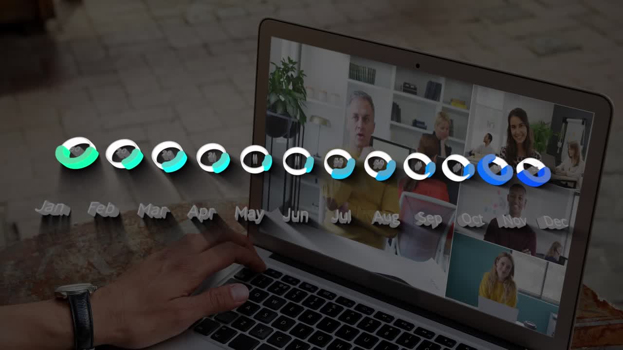 Animation of financial data processing over women using laptop