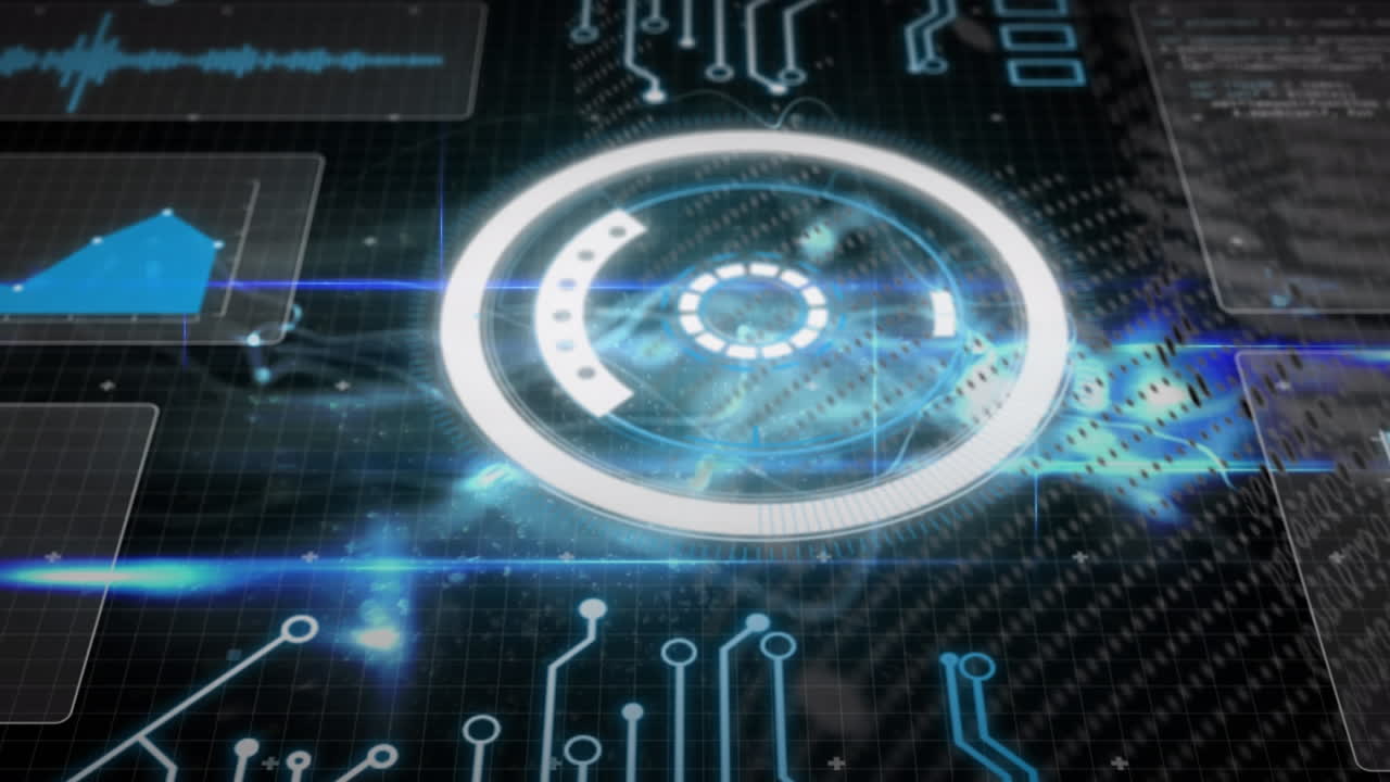animación de procesamiento de datos y placa de circuitos informáticos