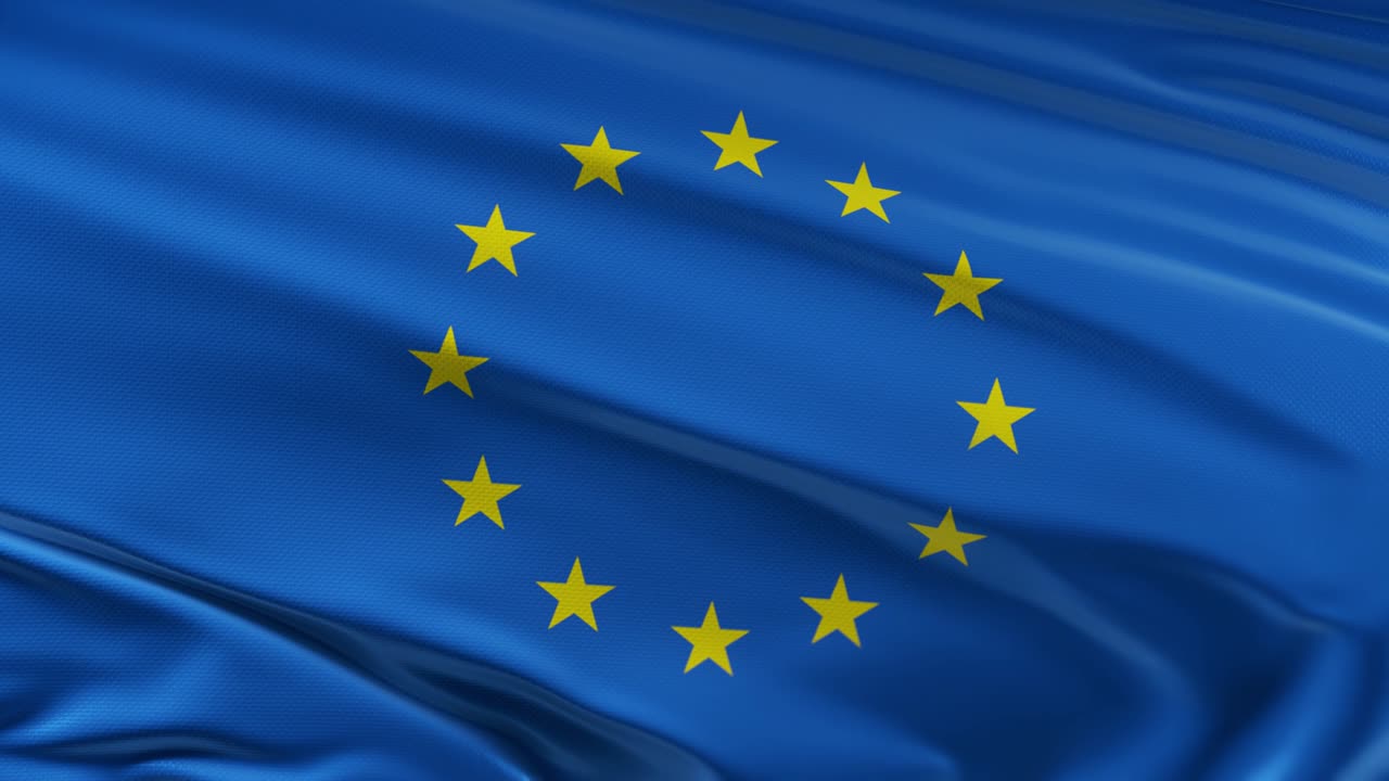 bandeira do euro a agitar no vento seamles loop animação 3d. resolução 4k