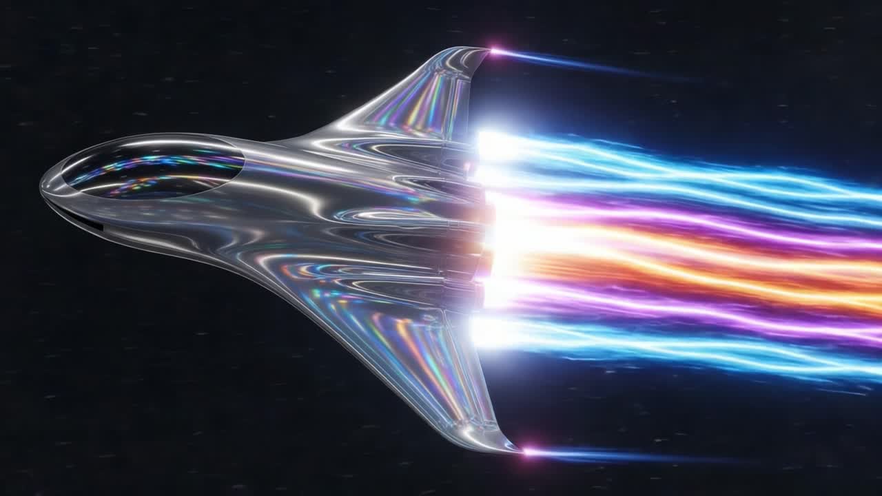 A Futuristic Spacecraft Zooming Through the Cosmos with Vibrant Energy Trails: An Artistic Representation of Cutting-Edge Space Travel