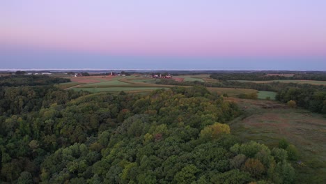 aerial view of a farmland at sunrise