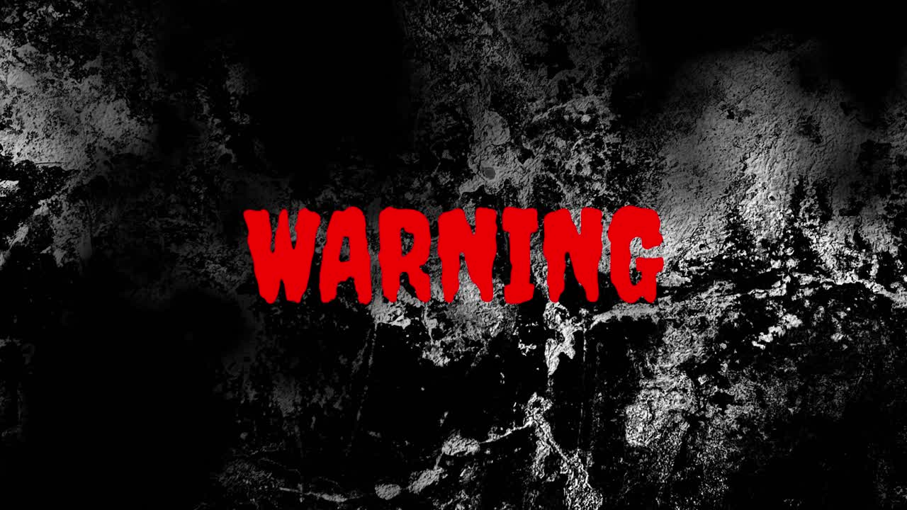 Scary Red Warning Text Flickering on Dark Grungy Background