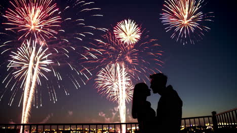 couple in love watching fireworks