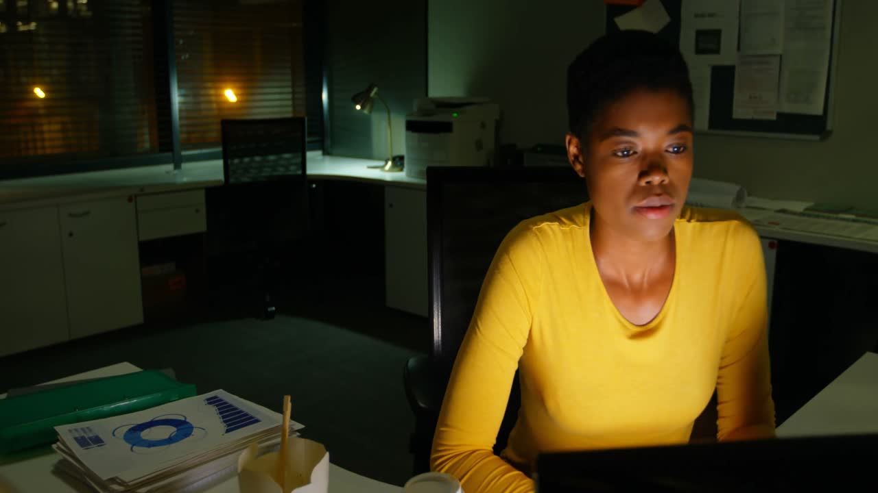 Female executive having while working on on computer 4k