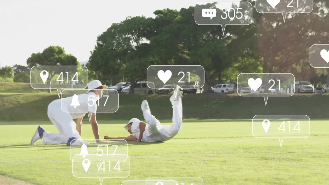 다양한 남자 크리켓 선수에 대한 아이콘의 애니메이션과 데이터 처리