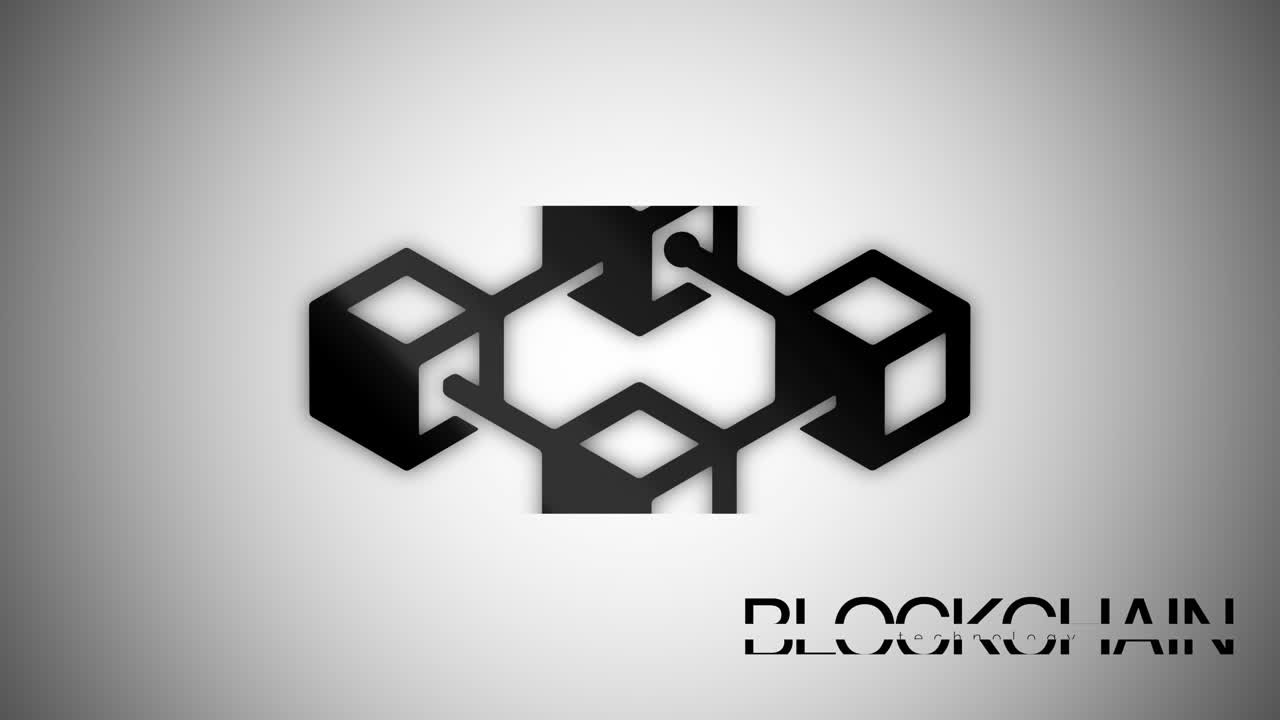 blockchain tecnología logo animación crypto moneda en blanco y negro
