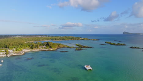 aerial drone of tropical beach in the mauritius island, indian ocean