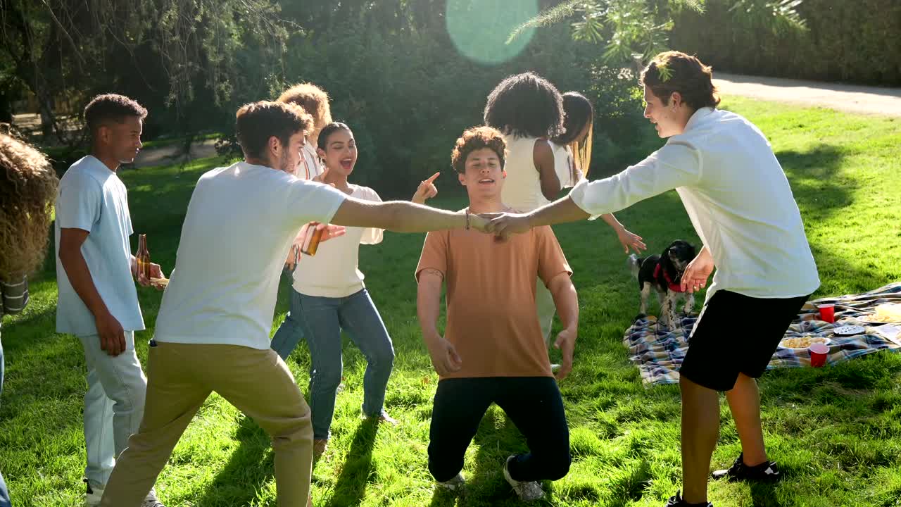 Friends Having Fun Playing a Game at a Picnic in the Park