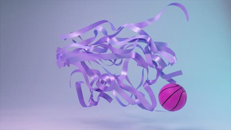 pink basketball with purple ribbons