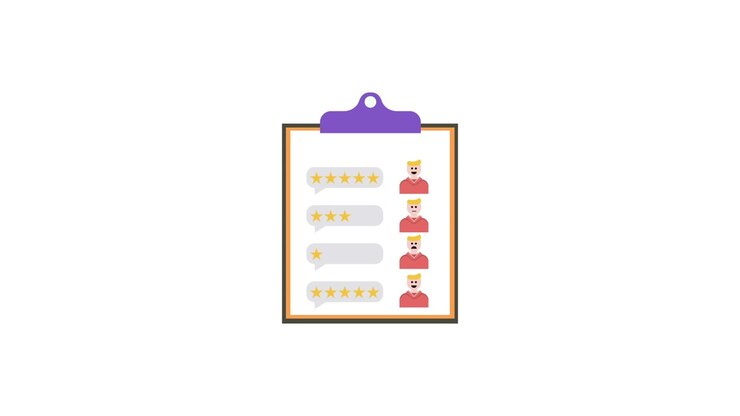 Animated Clipboard Showing Customer Reviews and Star Ratings