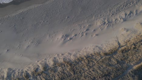 dunas de arena y playa costera, toma aérea de arriba hacia abajo