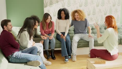 woman explaining a shocking and funny story to her friends