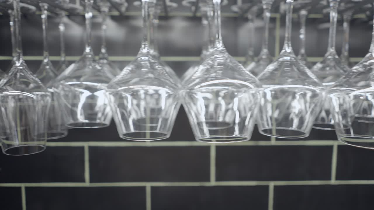 Wine Glasses Hanging on Rack