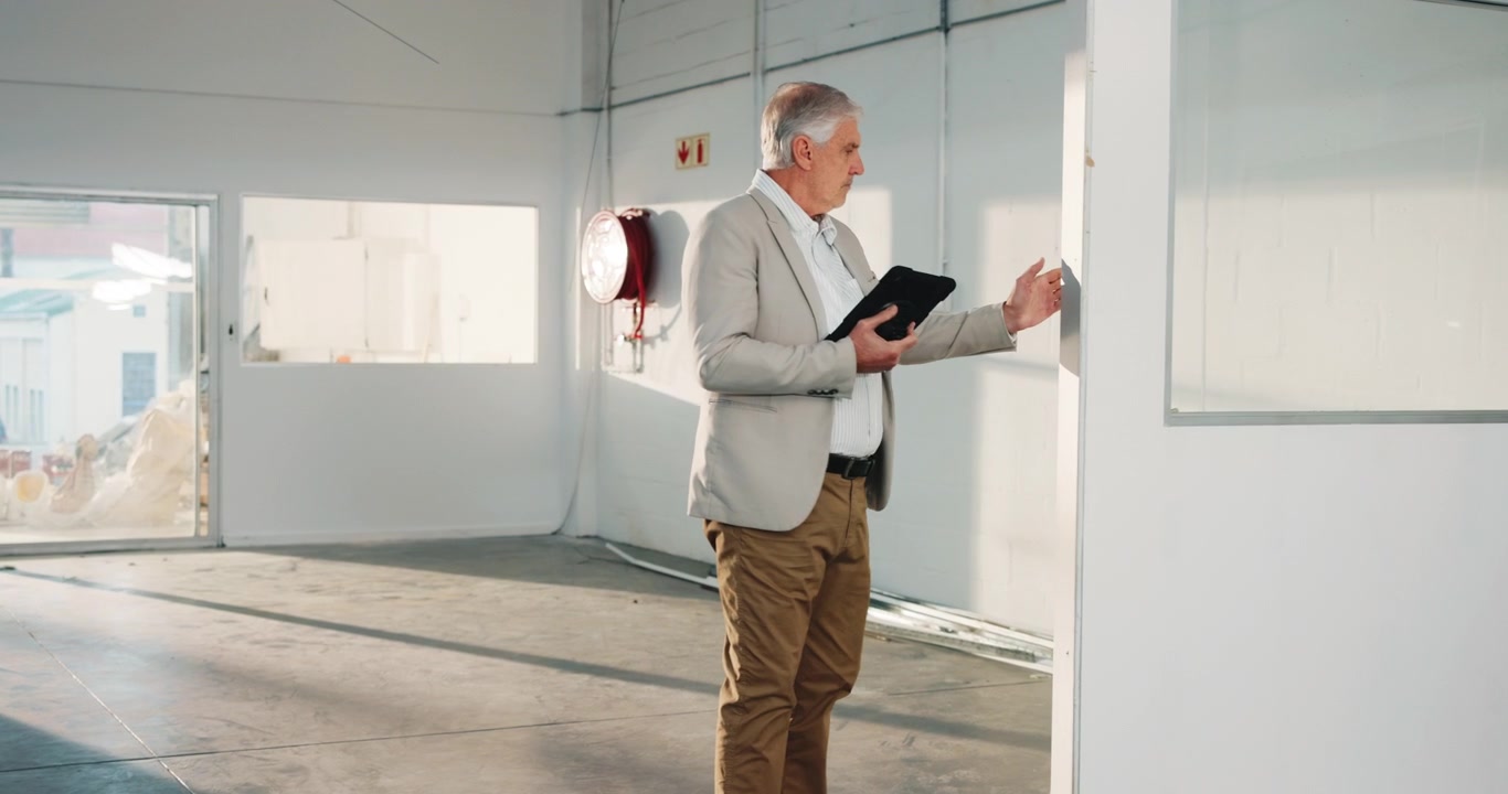Senior Real Estate Agent Inspecting Empty Commercial Office Space