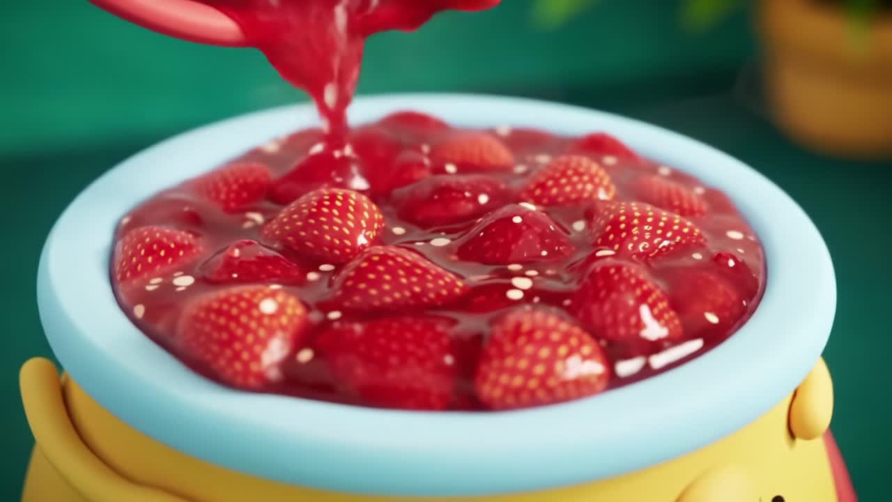 Deliciously Sweet and Colorful: A Playful Journey Through a Whimsical Strawberry Jam Container Filled With Juicy Strawberries and Glorious Red Sauce