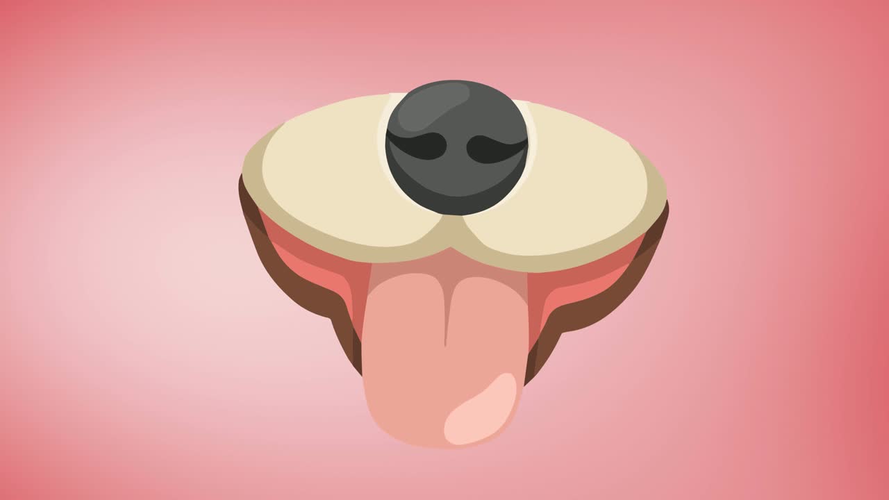 장미색 배경 에 혀 를 내밀고 있는 애완견 의  ⁇ 구리 의 애니메이션