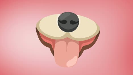 animation of muzzle of pet dog with tongue out, on pink background