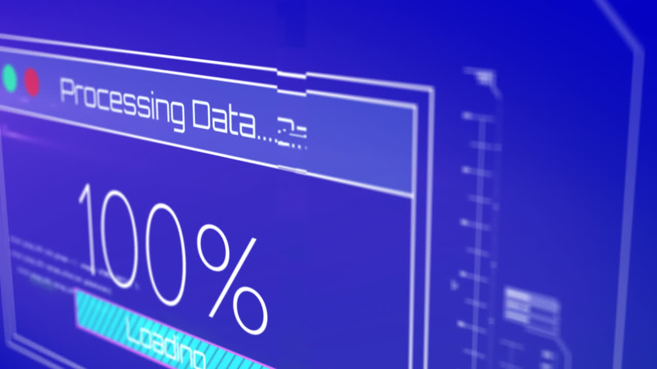 Animation of data processing on blue background
