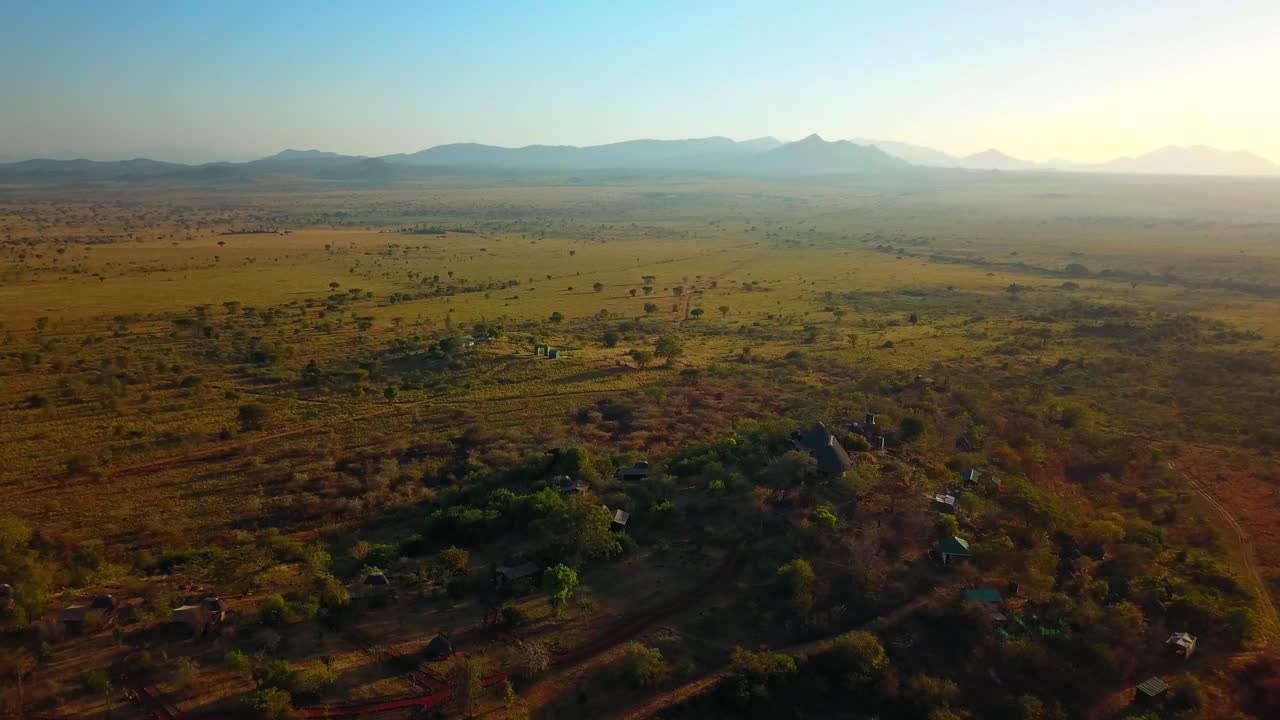 Luxury Safari Camp in Kidepo Valley National Park in Uganda, Africa - Aerial Drone Shot