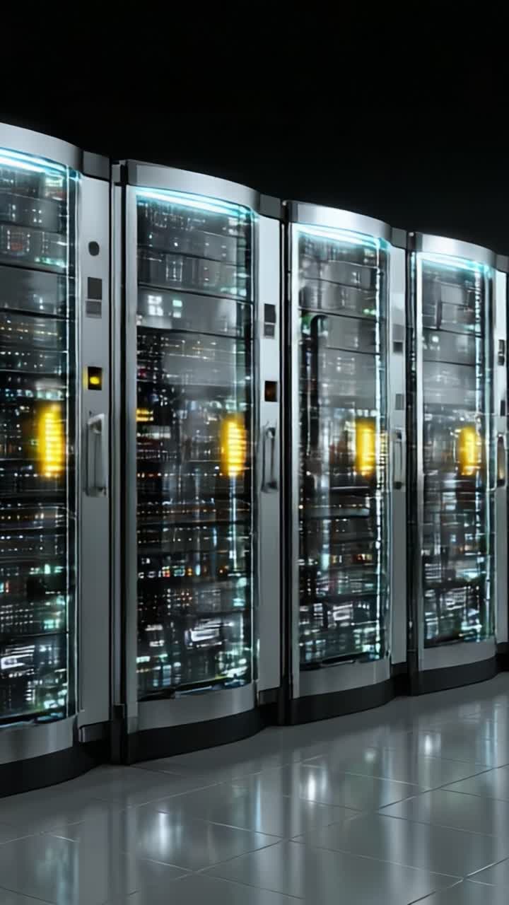 A Modern Data Center Featuring Rows of High-Tech Servers with Illuminated Panels and a Sleek, Reflective Design Creating a Futuristic Look at Information Technology Infrastructure