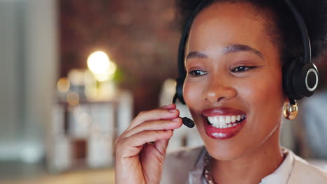 Black-woman,-call-center-and-face