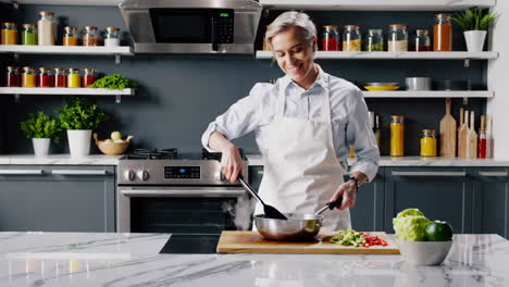woman cooking in modern kitchen