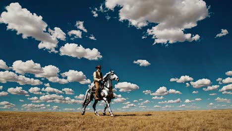 cowboy riding a mechanical horse in a futuristic western landscape