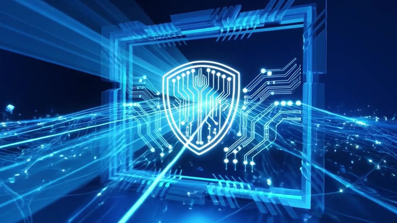 Digital Cybersecurity Shield Concept with Circuit Board Animation