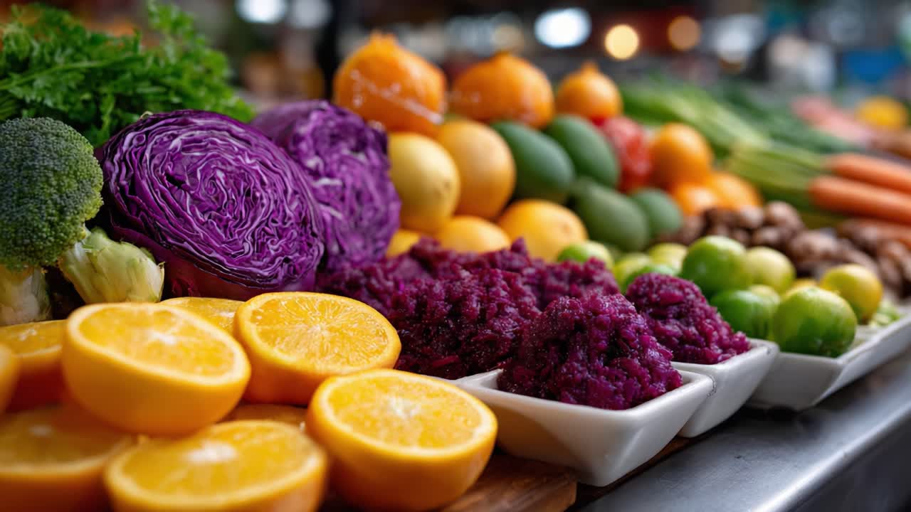 A Vibrant Display of Fresh Fruits and Vegetables: Colorful Ingredients Perfect for Healthy Meals and Creative Cooking in a Market Setting