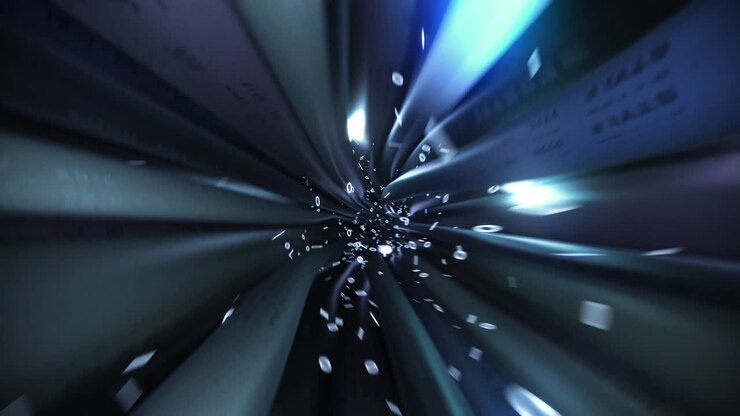 Fili cavi binario volo attraverso dati internet circuito elettrico di alimentazione fibra 4K