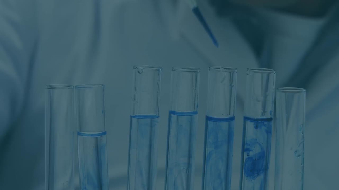 Animation of molecules over caucasian scientist in lab